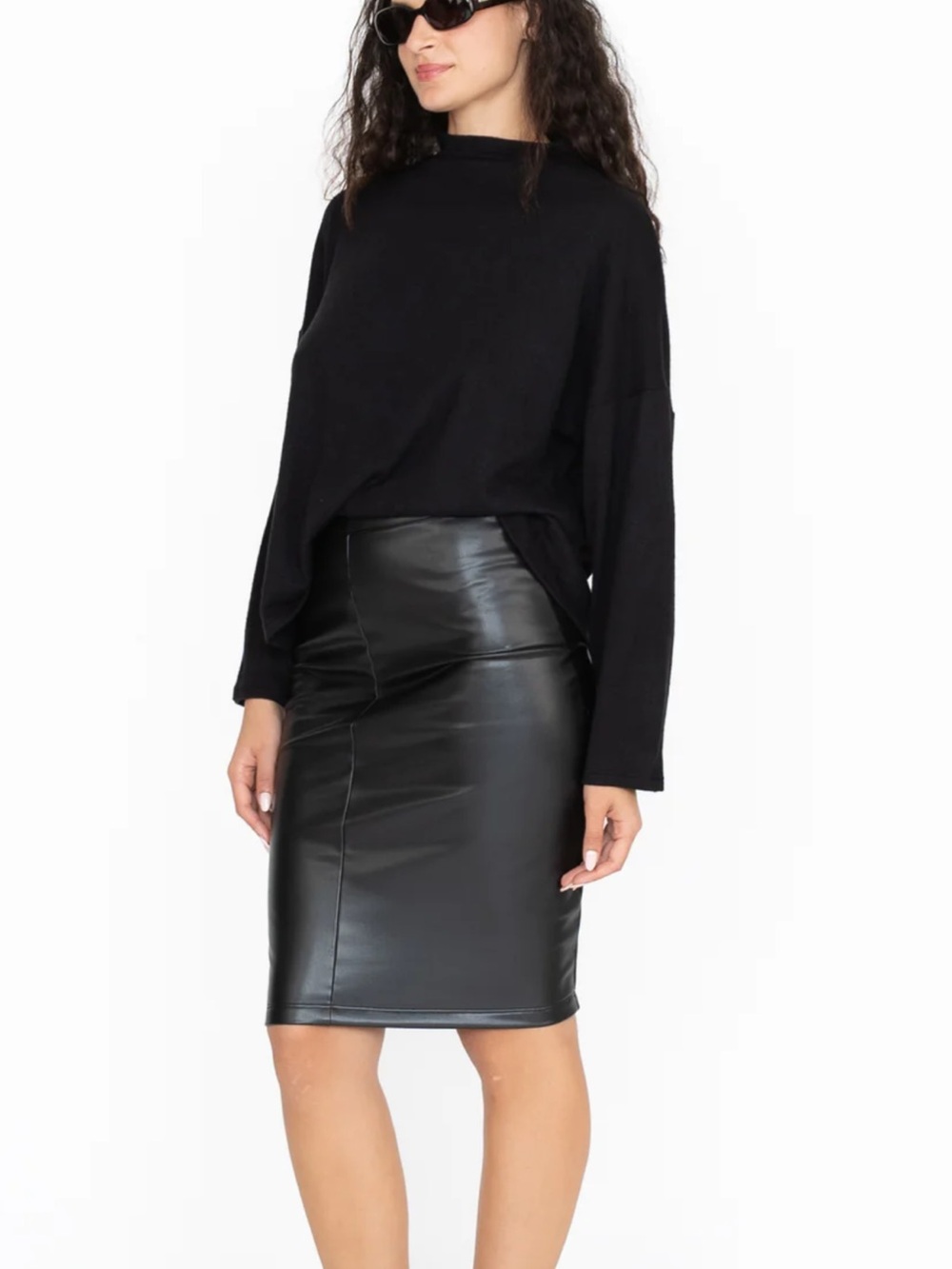 Ripley Rader Black Vegan Leather Pencil Skirt sz 3, Medium (Sz 6) Made In USA